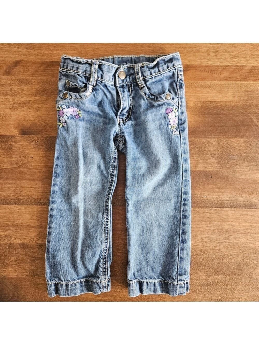 5/$25 Gymboree Toddler Girls Embroidered Floral Jeans Size 2T Straight Leg